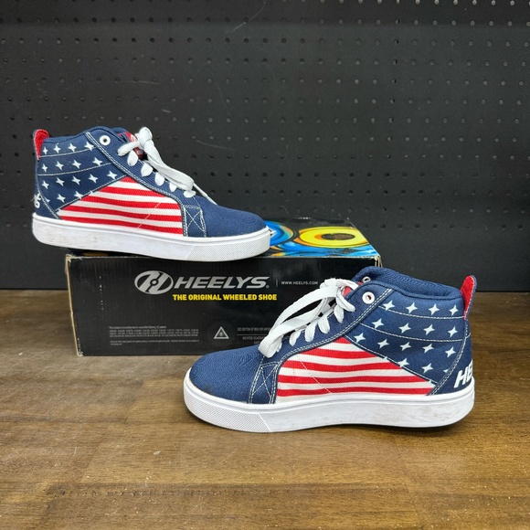 Used W/ Box! Youth's Heelys Racer Mid Red White Blue Skate Sneakers Size 5 - Picture 2 of 5